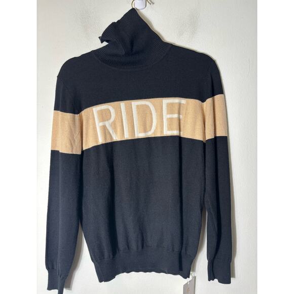 NWT Dancing Equestrian Black/Tan "Ride" Turtleneck Long Sleeve Sweater Sz L - Picture 1 of 3